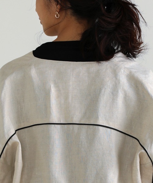 Bou Jeloud（ブージュルード）の「フレンチリネン◆パイピングジャケット（その他アウター・レディース・ブラック/ナチュラル・38）」の11枚目の写真