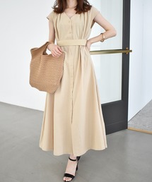 リネンライクウエストマークタックロングワンピース