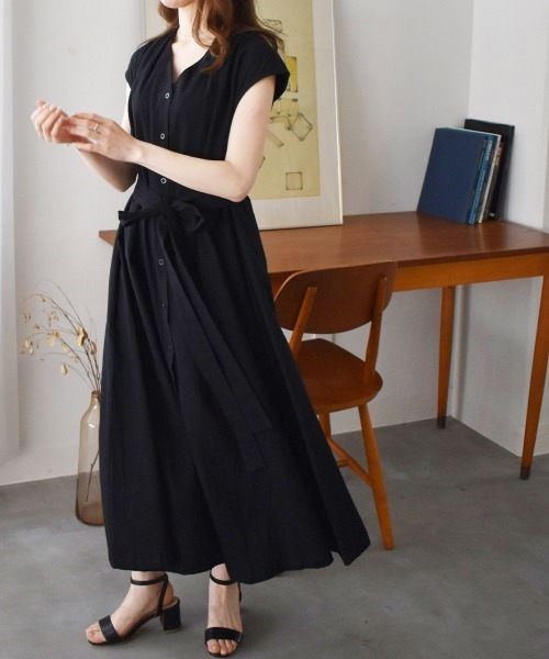 solleim（ソルレム）の「リネンライクウエストマークタックロングワンピース（ワンピース・レディース・ベージュ/ブラック/ブルーグレー・FREE）」の12枚目の写真