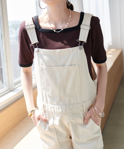 tシャツ 2wayコードネックリブT レディース DISCOAT（ディスコート）の「【前後2WAY】ボーダーリンガーT