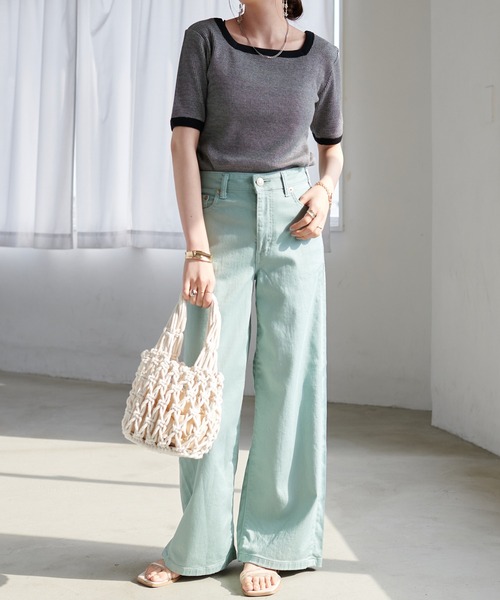 DISCOAT（ディスコート）の「【前後2WAY】ボーダーリンガーTシャツ（Tシャツ/カットソー・レディース・ブラック/ブラウン/グリーン/ピンク・FREE）」の5枚目の写真