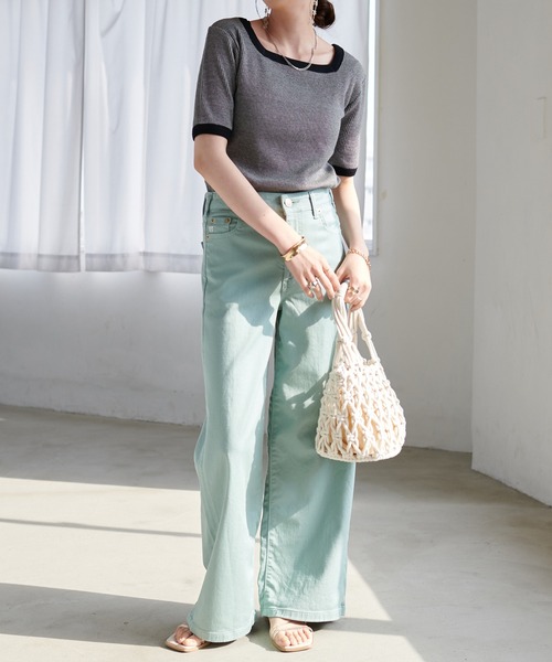 DISCOAT（ディスコート）の「【前後2WAY】ボーダーリンガーTシャツ（Tシャツ/カットソー・レディース・ブラック/ブラウン/グリーン/ピンク・FREE）」の6枚目の写真