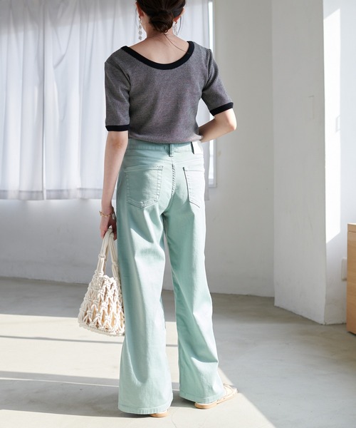 DISCOAT（ディスコート）の「【前後2WAY】ボーダーリンガーTシャツ（Tシャツ/カットソー・レディース・ブラック/ブラウン/グリーン/ピンク・FREE）」の7枚目の写真