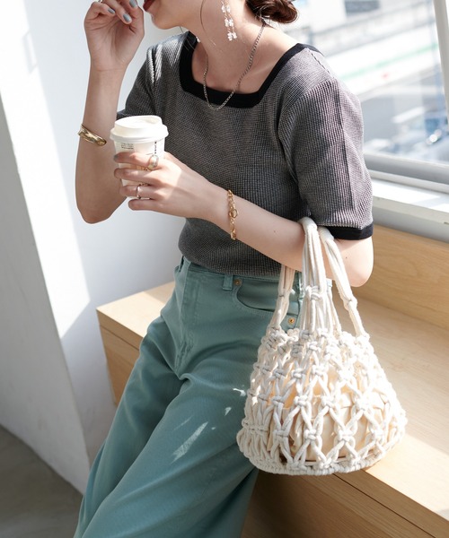 DISCOAT（ディスコート）の「【前後2WAY】ボーダーリンガーTシャツ（Tシャツ/カットソー・レディース・ブラック/ブラウン/グリーン/ピンク・FREE）」の10枚目の写真