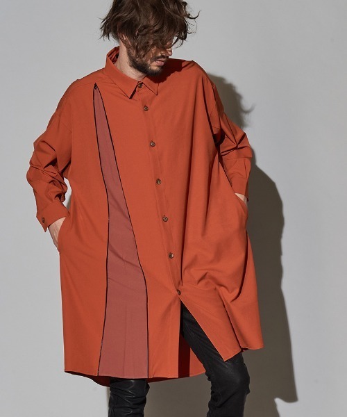 NO ID.（ノーアイディ）の「ms4725-アシンメトリーＺＩＰ-ロングＳＨ シャツ（シャツ/ブラウス・メンズ・ブラック/オレンジ/ブルーグレー/カーキ・ONE SIZE）」の4枚目の写真