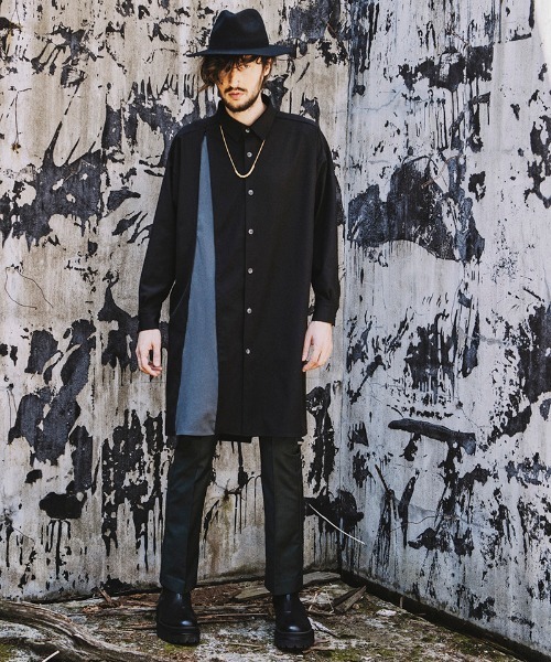 NO ID.（ノーアイディ）の「ms4725-アシンメトリーＺＩＰ-ロングＳＨ シャツ（シャツ/ブラウス・メンズ・ブラック/オレンジ/ブルーグレー/カーキ・ONE SIZE）」の9枚目の写真