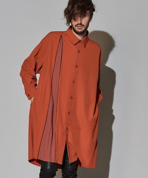 NO ID.（ノーアイディ）の「ms4725-アシンメトリーＺＩＰ-ロングＳＨ シャツ（シャツ/ブラウス・メンズ・ブラック/オレンジ/ブルーグレー/カーキ・ONE SIZE）」の12枚目の写真