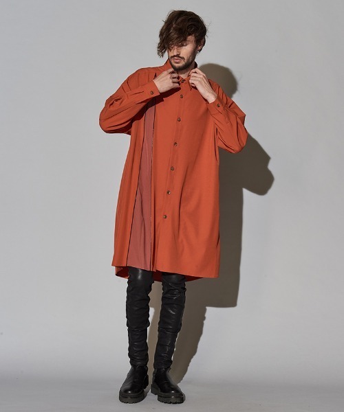 NO ID.（ノーアイディ）の「ms4725-アシンメトリーＺＩＰ-ロングＳＨ シャツ（シャツ/ブラウス・メンズ・ブラック/オレンジ/ブルーグレー/カーキ・ONE SIZE）」の14枚目の写真