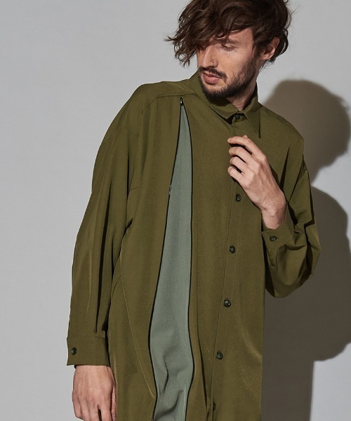 NO ID.（ノーアイディ）の「ms4725-アシンメトリーＺＩＰ-ロングＳＨ シャツ（シャツ/ブラウス・メンズ・ブラック/オレンジ/ブルーグレー/カーキ・ONE SIZE）」の19枚目の写真