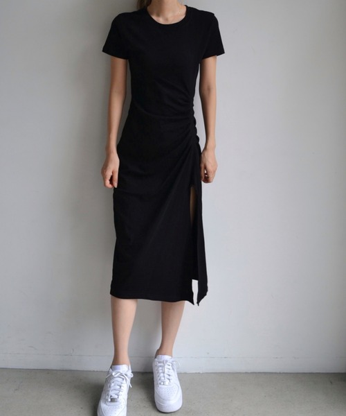 Opinion korean town（オピニオン コリアン タウン）の「Ｔシャツマキシワンピース（ワンピース・レディース・ブラック/チャコールグレー・FREE）」の2枚目の写真