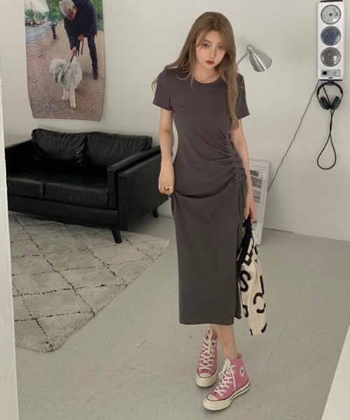 Opinion korean town（オピニオン コリアン タウン）の「Ｔシャツマキシワンピース（ワンピース・レディース・ブラック/チャコールグレー・FREE）」の14枚目の写真