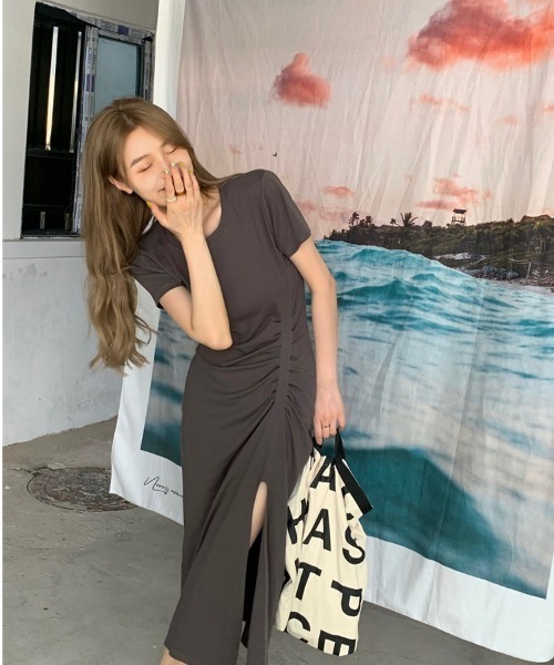 Opinion korean town（オピニオン コリアン タウン）の「Ｔシャツマキシワンピース（ワンピース・レディース・ブラック/チャコールグレー・FREE）」の13枚目の写真