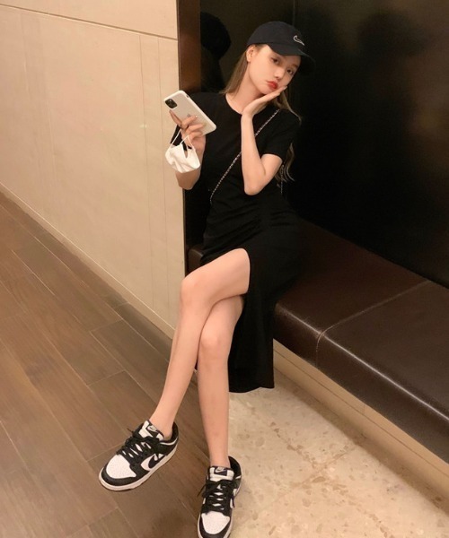 Opinion korean town（オピニオン コリアン タウン）の「Ｔシャツマキシワンピース（ワンピース・レディース・ブラック/チャコールグレー・FREE）」の15枚目の写真