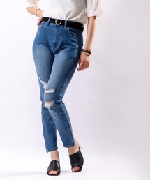 9分丈裾ZIPデニムパンツ