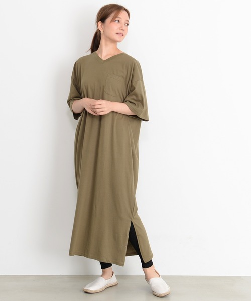 SILVER BULLET（シルバーバレット）の「『BANANA TRIP/バナナトリップ』ポケット付きVネックTシャツワンピース【b】（ワンピース・レディース・カーキ/ホワイト/ブラック・L/M）」の3枚目の写真