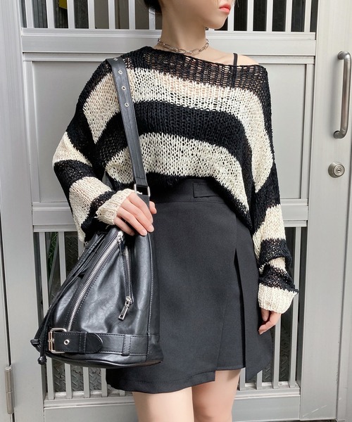 Figments（フィグメンツ）の「ザックリボーダーニット（ニット/セーター・レディース・ブラック・FREE）」の7枚目の写真