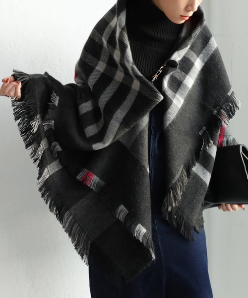 ANAYI チェック柄 ポンチョ an meets zakka タータンチェック柄トグルフードポンチョ