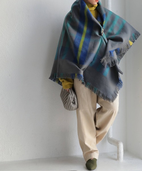 antiqua（アンティカ）の「2wayチェック柄ポンチョ（ストール/ショール・レディース・ブラック/グレー・FREE）」の10枚目の写真
