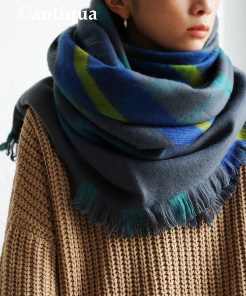 antiqua（アンティカ）の「2wayチェック柄ポンチョ（ストール/ショール・レディース・ブラック/グレー・FREE）」の8枚目の写真