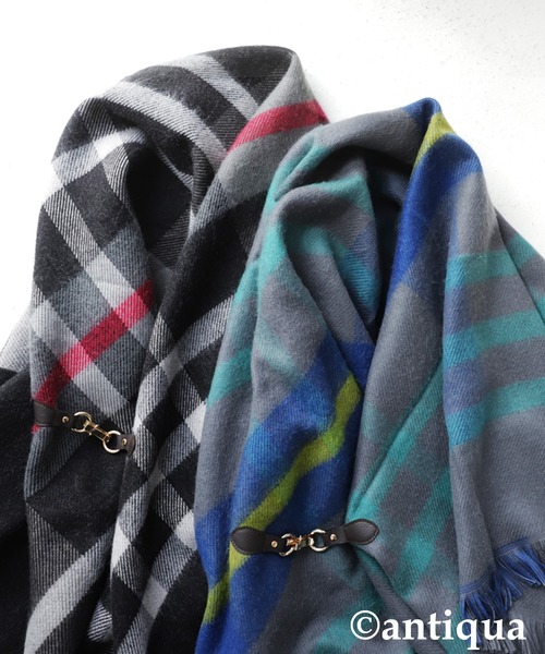 antiqua（アンティカ）の「2wayチェック柄ポンチョ（ストール/ショール・レディース・ブラック/グレー・FREE）」の12枚目の写真