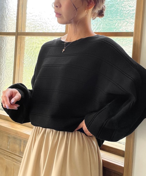 キラキララメ入りドルマンボーダーニット