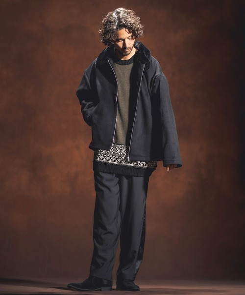 Jih Nunc（ジーヌンク）の「mj8139-エコファーカラーメルトンブルゾン（ブルゾン・メンズ・ブラック/ベージュ・S/M/L）」の4枚目の写真