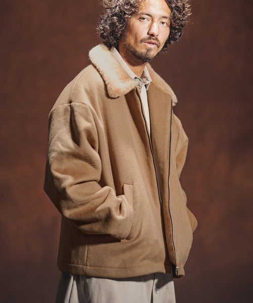 Jih Nunc（ジーヌンク）の「mj8139-エコファーカラーメルトンブルゾン（ブルゾン・メンズ・ブラック/ベージュ・S/M/L）」の5枚目の写真