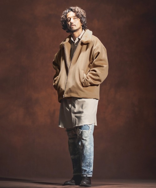 Jih Nunc（ジーヌンク）の「mj8139-エコファーカラーメルトンブルゾン（ブルゾン・メンズ・ブラック/ベージュ・S/M/L）」の7枚目の写真