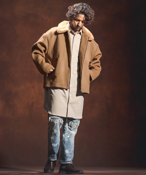 Jih Nunc（ジーヌンク）の「mj8139-エコファーカラーメルトンブルゾン（ブルゾン・メンズ・ブラック/ベージュ・S/M/L）」の8枚目の写真