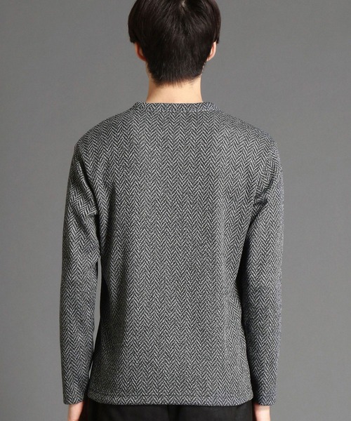 HIDEAWAYS NICOLE（ハイダウェイニコル）の「リンクスヘリンボンニットボンディングＶネックプルオーバー（ニット/セーター・メンズ・ブラック/オフホワイト/ボルドー/ホワイト×ブラック・MEDIUM/X-LARGE/LARGE）」の11枚目の写真