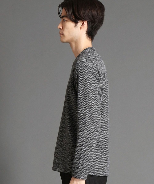 HIDEAWAYS NICOLE（ハイダウェイニコル）の「リンクスヘリンボンニットボンディングＶネックプルオーバー（ニット/セーター・メンズ・ブラック/オフホワイト/ボルドー/ホワイト×ブラック・MEDIUM/X-LARGE/LARGE）」の6枚目の写真