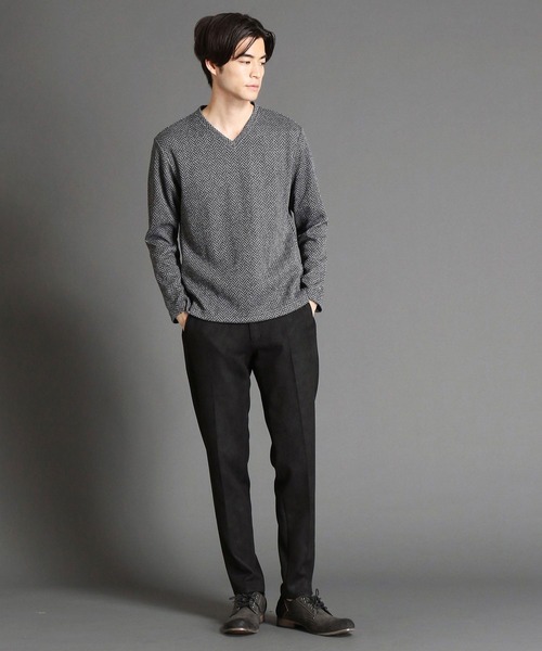 HIDEAWAYS NICOLE（ハイダウェイニコル）の「リンクスヘリンボンニットボンディングＶネックプルオーバー（ニット/セーター・メンズ・ブラック/オフホワイト/ボルドー/ホワイト×ブラック・MEDIUM/X-LARGE/LARGE）」の12枚目の写真