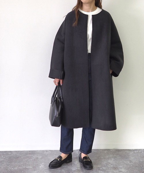 Riberry（リベリー）の「ボンディングノーカラーコート（ノーカラーコート・レディース・チャコールグレー/ブラック/アイボリー/ホワイト・MEDIUM）」の14枚目の写真