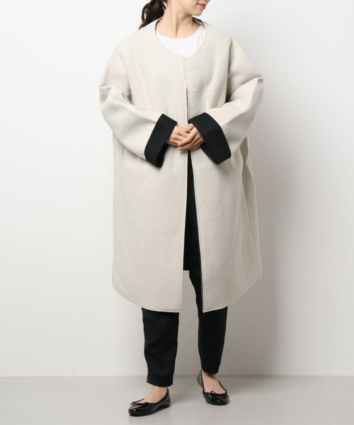 Riberry（リベリー）の「ボンディングノーカラーコート（ノーカラーコート・レディース・チャコールグレー/ブラック/アイボリー/ホワイト・MEDIUM）」の9枚目の写真