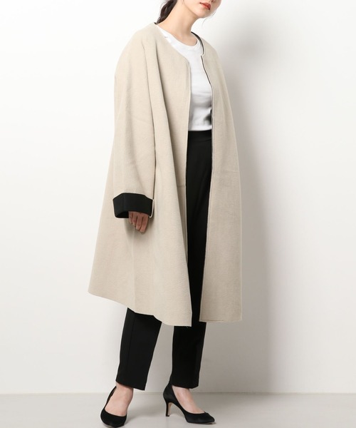 Riberry（リベリー）の「ボンディングノーカラーコート（ノーカラーコート・レディース・チャコールグレー/ブラック/アイボリー/ホワイト・MEDIUM）」の8枚目の写真