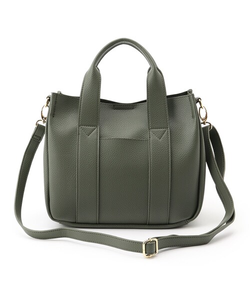 OPAQUE.CLIP(オペークドットクリップ)の「◆ダブルフロントポケットミドルトート【2WAY・軽量・抗菌防臭加工裏地使用】(トートバッグ・レディース・カーキ/オフホワイト/ブラック・00)」の7枚目の写真