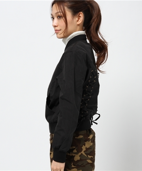 WEGO（ウィゴー）の「WEGO/レースアップブルゾン（ミリタリージャケット・レディース・ブラック/ライトピンク・FREE）」の6枚目の写真