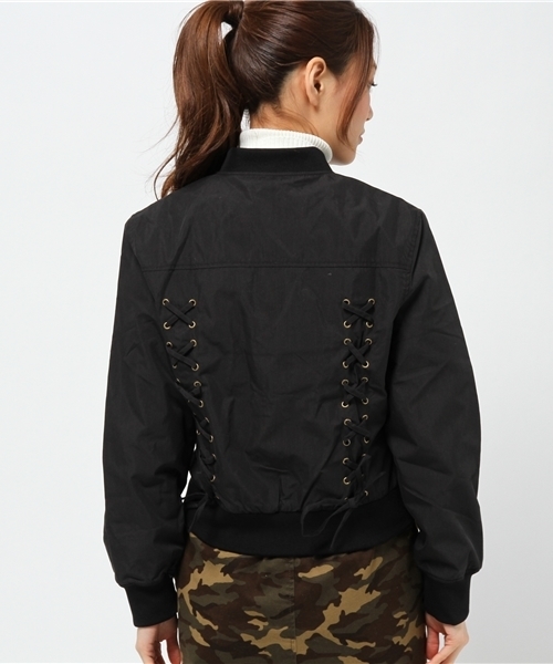 WEGO（ウィゴー）の「WEGO/レースアップブルゾン（ミリタリージャケット・レディース・ブラック/ライトピンク・FREE）」の7枚目の写真