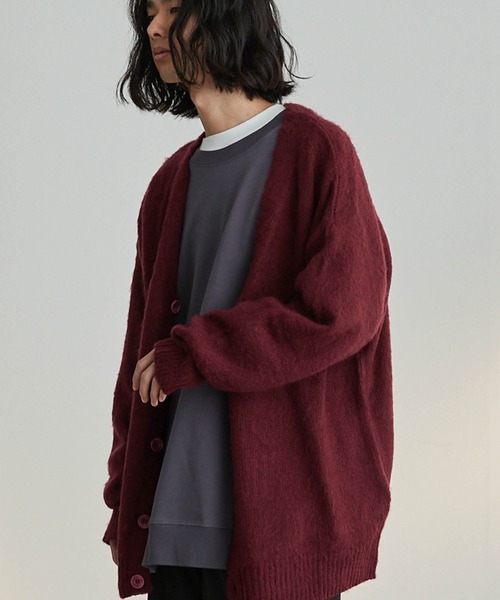 Like Us（ライクアス）の「【LikeUs】モヘアライクシャギーニットルーズカーディガン（カーディガン/ボレロ・メンズ・ブラック/ネイビー/グレイッシュベージュ/グレイッシュブルー/ワインレッド/ブルーグリーン/オレンジ/ダークグレー/ブラウン/オフホワイト・M/L/XL）」の9枚目の写真