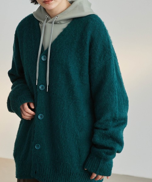 Like Us（ライクアス）の「【LikeUs】モヘアライクシャギーニットルーズカーディガン（カーディガン/ボレロ・メンズ・ブラック/ネイビー/グレイッシュベージュ/グレイッシュブルー/ワインレッド/ブルーグリーン/オレンジ/ダークグレー/ブラウン/オフホワイト・M/L/XL）」の14枚目の写真