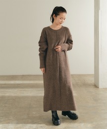 titivate | ﾘﾌﾞ袖ﾛﾝｸﾞﾆｯﾄﾜﾝﾋﾟｰｽ(ワンピース)