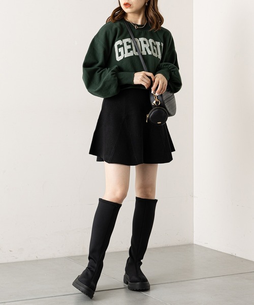 ---Chico--- フレアミニスカート 黒（美品） SALON by Chico】レザーベルト付きドットメッシュフレアスカート