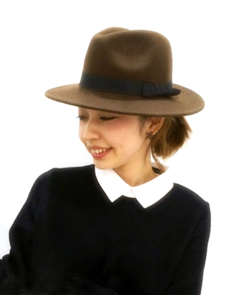 DISCOAT（ディスコート）の「【Discoaｔ】フェルトつば広HAT（ハット・レディース・ブラック/ダークブラウン・ﾌﾘ-）」の2枚目の写真