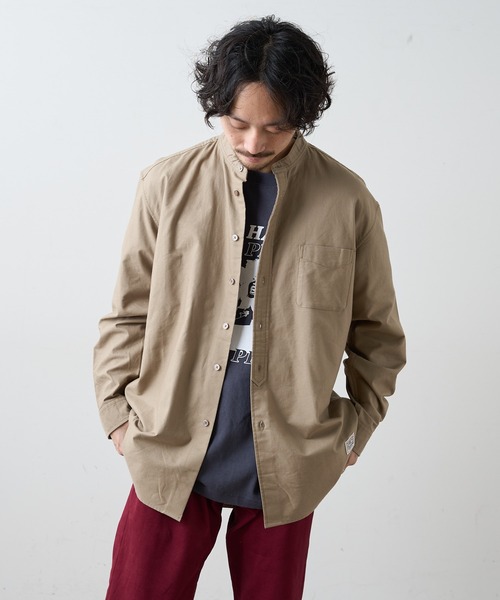 CIAOPANIC TYPY（チャオパニックティピー）の「オックス裏起毛 バンドカラーオーバーシャツ（シャツ/ブラウス・メンズ・ブラック/オフホワイト/ブルー/サンドベージュ・SMALL/MEDIUM/LARGE）」の5枚目の写真