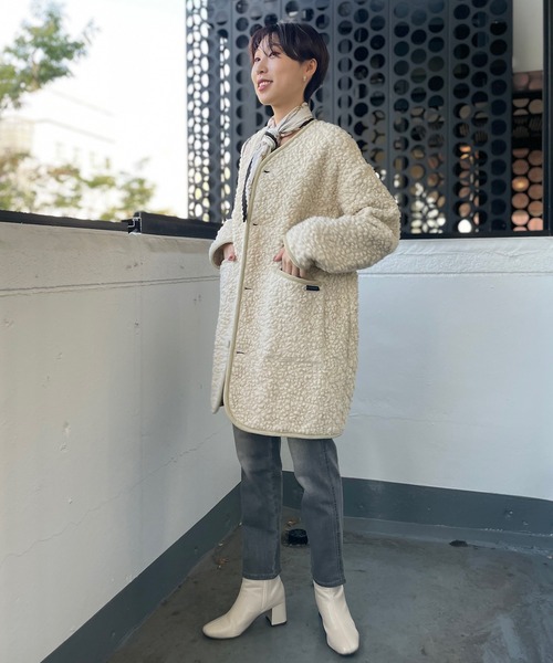 LAVENHAM（ラベンハム）の「LAVENHAM(ラベンハム)　シェルパコート（ノーカラーコート・レディース・アイボリー・FREE）」の12枚目の写真