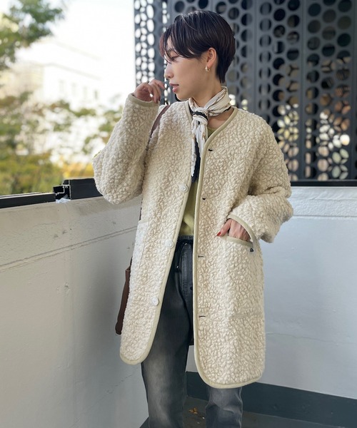 LAVENHAM（ラベンハム）の「LAVENHAM(ラベンハム)　シェルパコート（ノーカラーコート・レディース・アイボリー・FREE）」の7枚目の写真