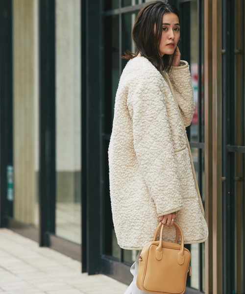 LAVENHAM（ラベンハム）の「LAVENHAM(ラベンハム)　シェルパコート（ノーカラーコート・レディース・アイボリー・FREE）」の9枚目の写真