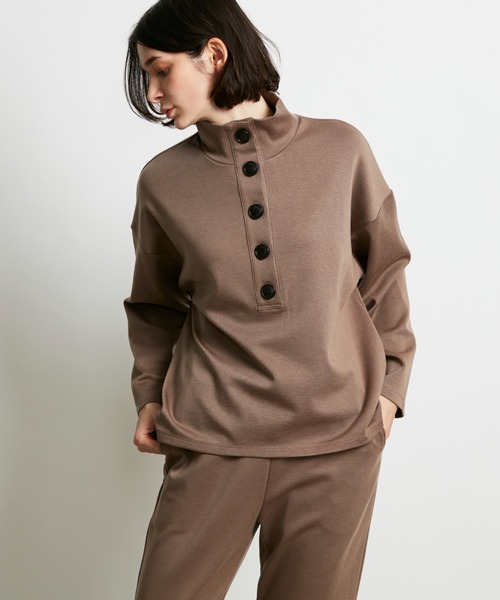 HELIOPOLE(エリオポール)の「WOOL JERSEY STAND NECK PO(Tシャツ/カットソー・レディース・ブラック/ダークブラウン・1)」の2枚目の写真
