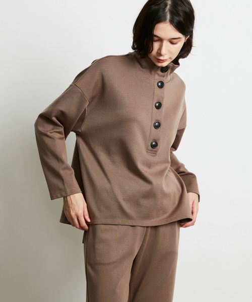 HELIOPOLE(エリオポール)の「WOOL JERSEY STAND NECK PO(Tシャツ/カットソー・レディース・ブラック/ダークブラウン・1)」の7枚目の写真