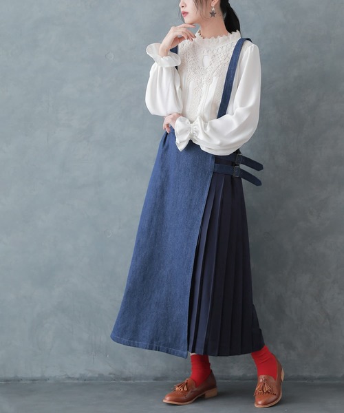 osharewalker（オシャレウォーカー）の「【廃盤】『サイドプリーツ切替デニムスカート』（デニムスカート・レディース・ブルー・FREE）」の14枚目の写真